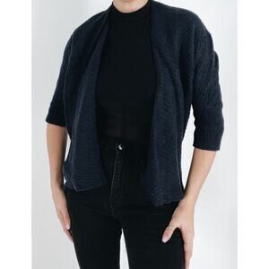 T Tahari Navy Wool Blend Quarter Sleeve Waterfall Cardigan Size Small